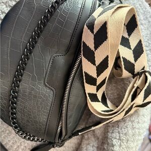 Black Croc-Embossed Women's Bag with Chain Detail